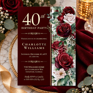 Elegant Burgundy Wine Rose Floral 40th Birthday