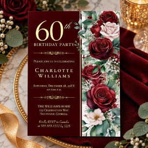 Elegant Burgundy Wine Rose Floral 60th Birthday
