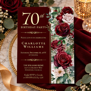 Elegant Burgundy Wine Rose Floral 70th Birthday