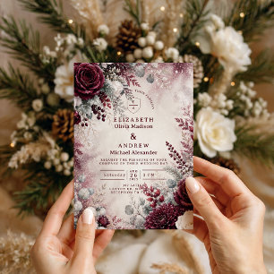 Elegant Burgundy Winter Wedding Invitation