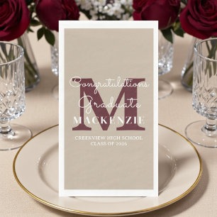 Elegant Burgundy With Beige Graduation Party Napkin