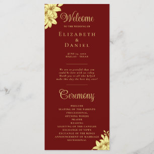 Elegant Burgundy with Gold Typography Wedding Programme