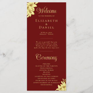 Elegant Burgundy with Gold Typography Wedding Programme
