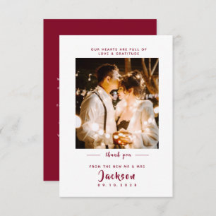 Elegant Burgundy with photo Wedding Thank You Card