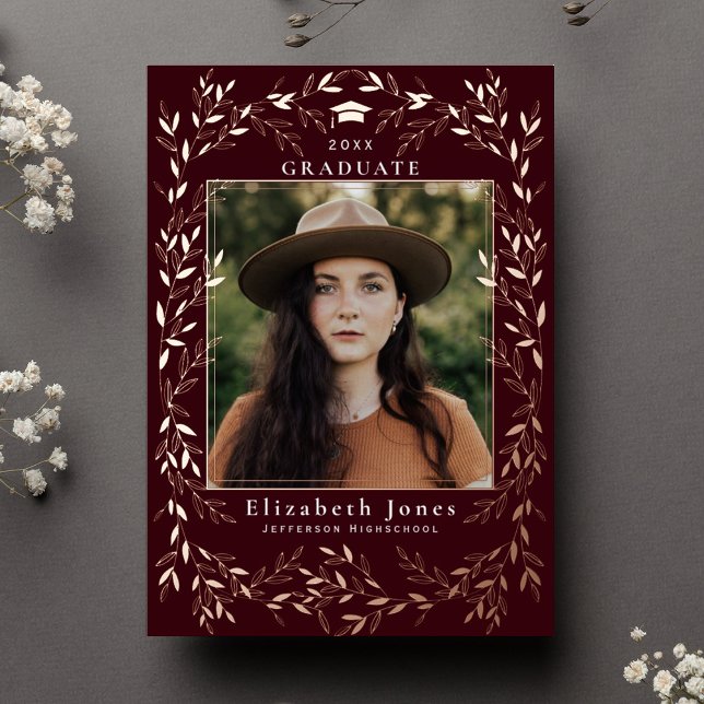 Elegant Burgundy Wreath Graduation Photo  (Creator Uploaded)