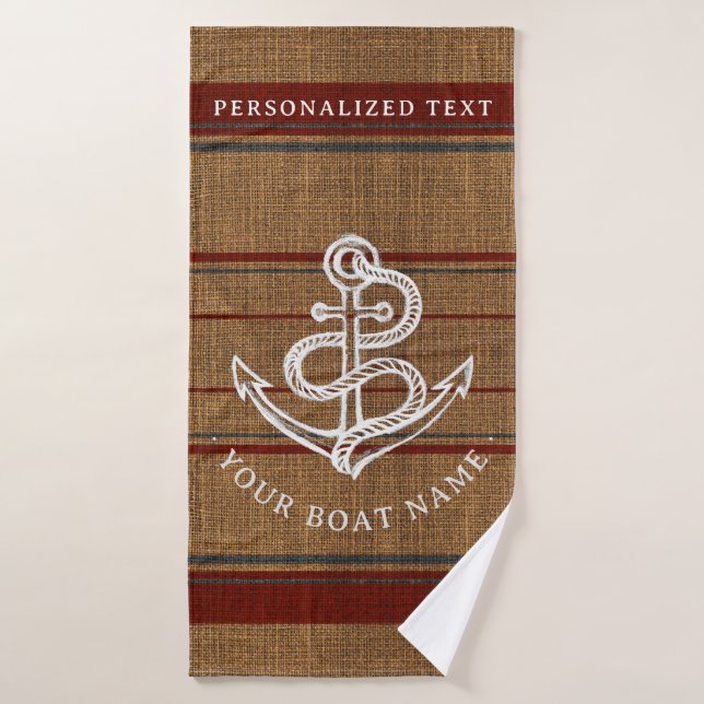    Elegant Burlap Anchor Nautical Boat Name Custom Bath Towel (Bath Towel)