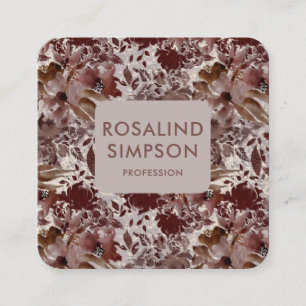 Elegant Burnt and Brown Floral Pattern Square Business Card
