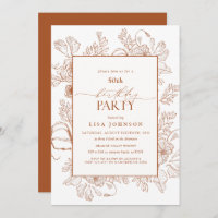 Elegant Burnt Orange 50th Birthday Floral Line Art