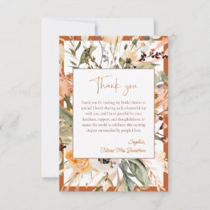 Elegant Burnt Orange Autumn Floral Bridal Shower Thank You Card