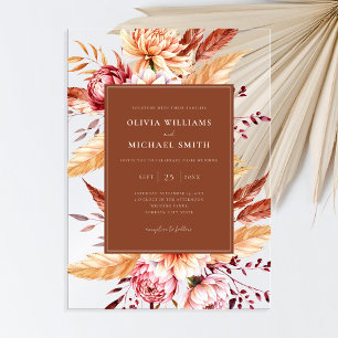 Elegant Burnt Orange Boho Chic Floral Wedding Acrylic Invitations