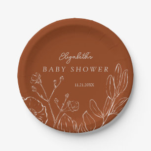 Elegant Burnt Orange Botanical Leaves  Paper Plate