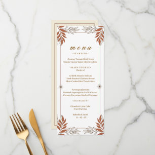 Elegant Burnt Orange Botanical Line Art Dinner  Menu
