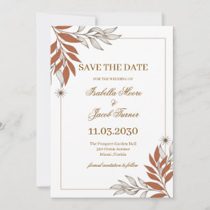 Elegant Burnt Orange Botanical Line Art Save the Date