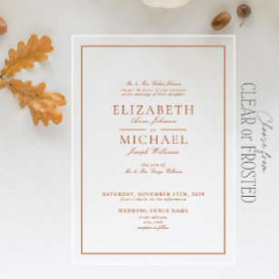 Elegant Burnt Orange Classic Script Wedding Acrylic Invitations