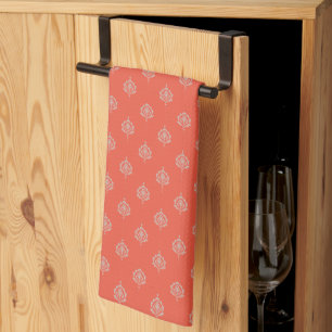 Elegant Burnt Orange Damask Pattern Tea Towel