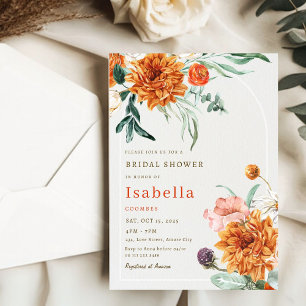 Elegant Burnt Orange Fall Floral Bridal Shower Invitation