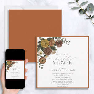 Elegant Burnt Orange Floral Bridal Shower Invitation