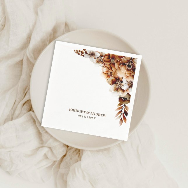 Elegant Burnt Orange Floral Wedding Napkin (Creator Uploaded)