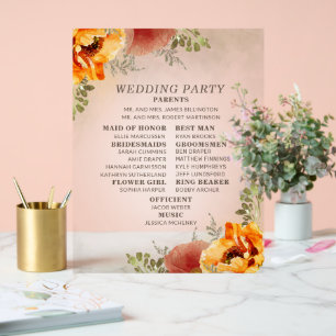 Elegant Burnt Orange Floral Wedding Program Acrylic Sign