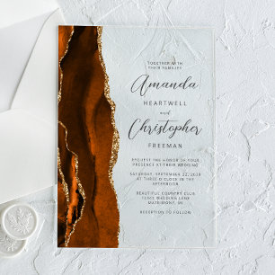 Elegant Burnt Orange Gold Agate Script Wedding Acrylic Invitations