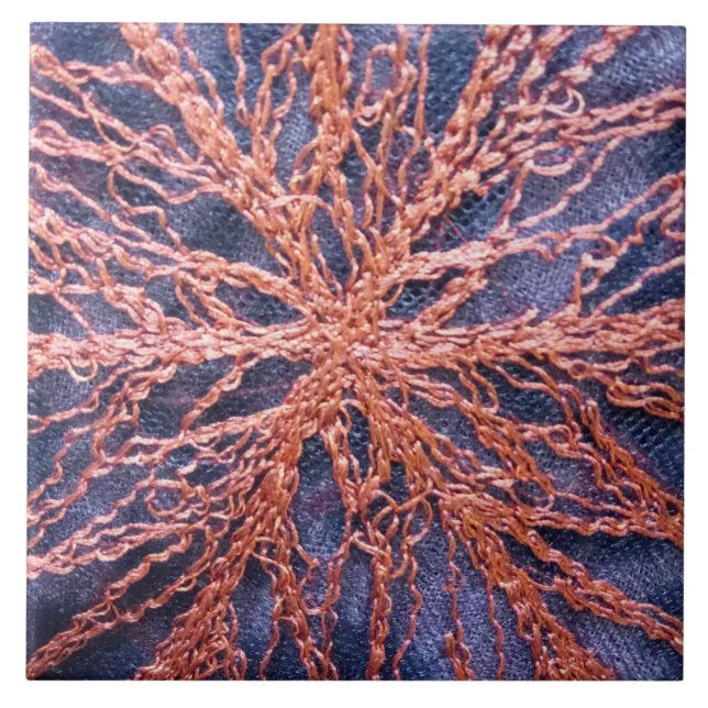 Elegant burnt orange indigo oversized embroidery  tile (Front)