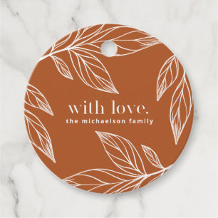 Elegant Burnt Orange Leaves Love with Name Favour Tags