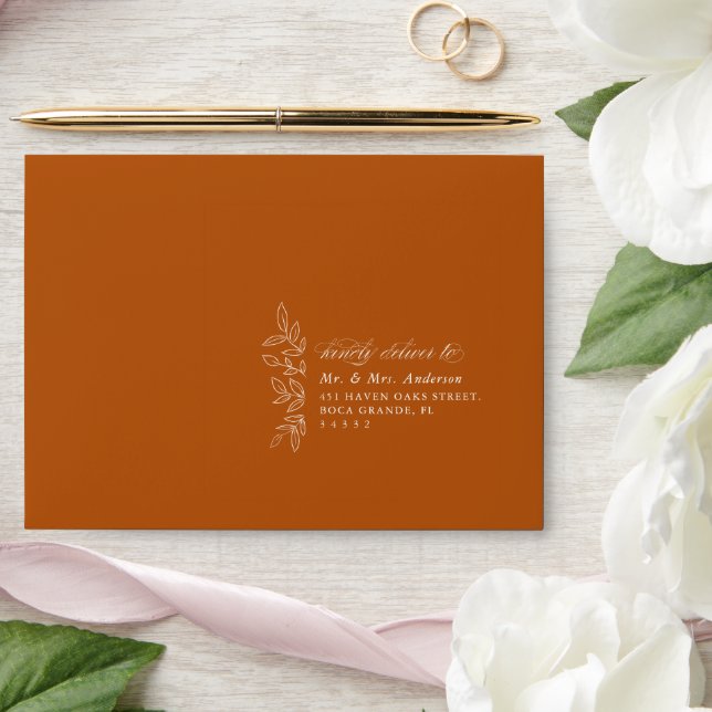 Elegant Burnt Orange Minimal Boho Leaf Wedding Envelope (Wedding)