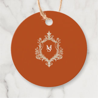 Elegant Burnt Orange Monogram Crest Wedding Favour Tags