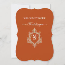 Elegant Burnt Orange Monogram Crest Wedding invita