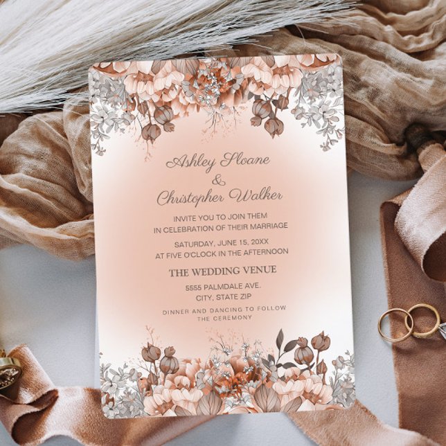Elegant Burnt Orange Pink Autumn Floral Wedding Invitation (Creator Uploaded)