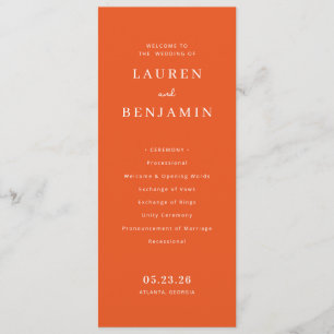 Elegant Burnt Orange Wedding Ceremony Programme
