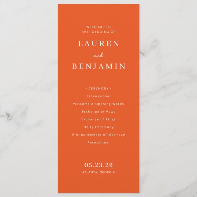 Elegant Burnt Orange Wedding Ceremony Programme (Front)