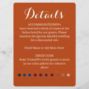 Elegant Burnt Orange Wedding Details Accommodation Programme