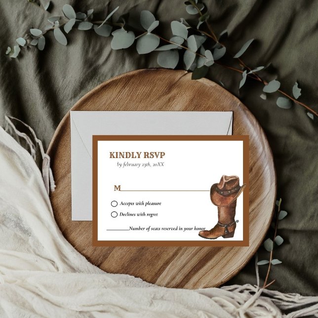 Elegant Burnt Orange Western Cowboy Wedding RSVP Card (Creator Uploaded)