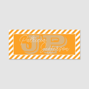 Elegant Burnt Orange White Stripes Modern Monogram Name Tag