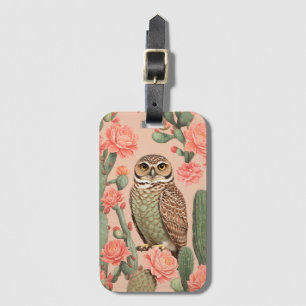 Elegant Burrowing Owl And Cactuses  Luggage Tag