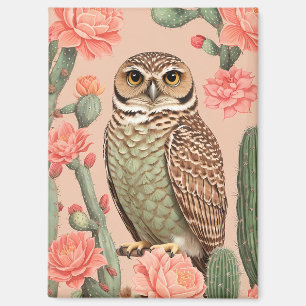 Elegant Burrowing Owl And Cactuses  Magnet