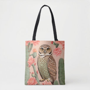 Elegant Burrowing Owl And Cactuses  Tote Bag