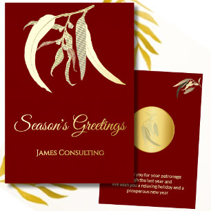 Elegant Business Botanical Christmas Red Gold