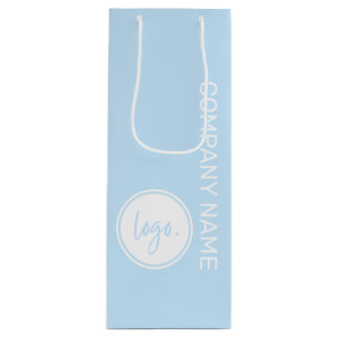 ELEGANT BUSINESS BRAND COMPANY NAME & LOGO ON BLUE WINE GIFT BAG