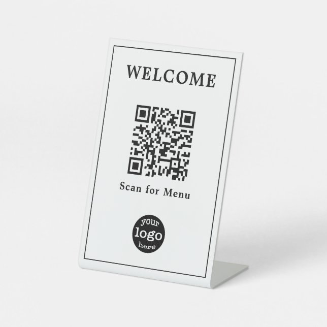 Elegant Business Cafe Restaurant Menu QR Code Logo Pedestal Sign (Front)