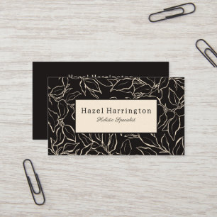 Elegant Business Card Black White Botanical Leaves