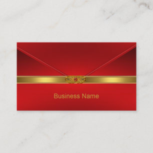 Elegant Business Card Red Gold Trim Red Jewel