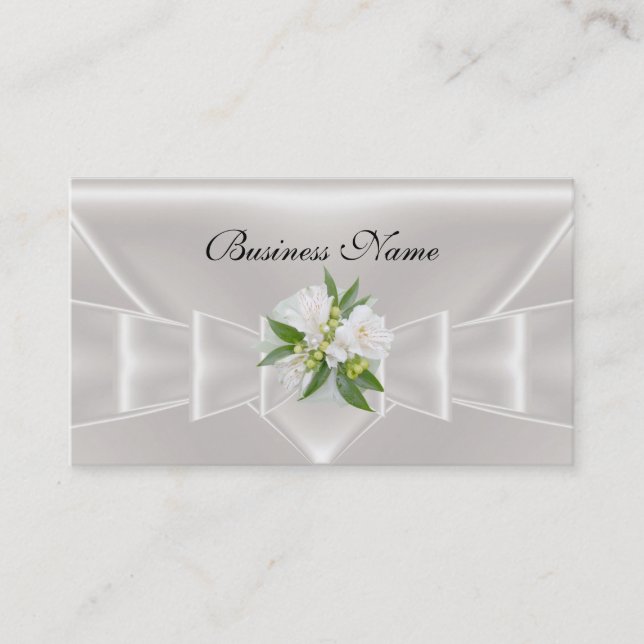 Elegant Business Card White Silk Floral Bow (Front)