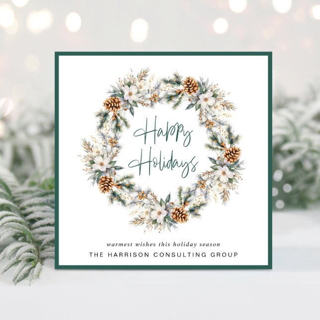 Elegant Business Christmas Wreath Watercolor Holiday Card (Spread the joy of the season and strengthen business relationships with our elegant holiday card)