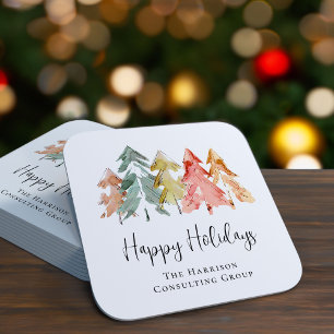 Elegant Business Happy Holidays Christmas Square Paper Coaster
