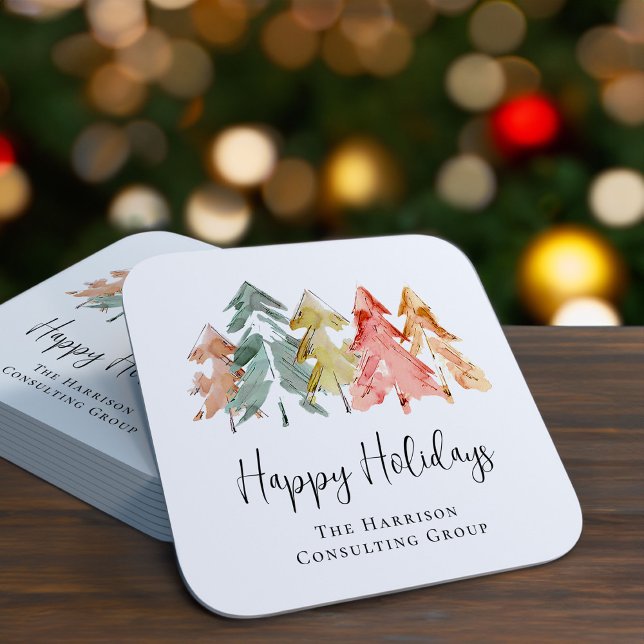 Elegant Business Happy Holidays Christmas Square Paper Coaster (Creator Uploaded)