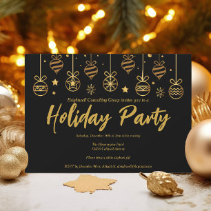 Elegant Business Holiday Party Custom Black Gold Invitation