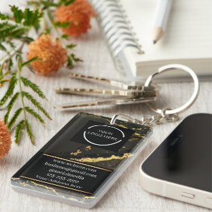 Elegant Business Logo Black and Gold Marbled  Key Ring