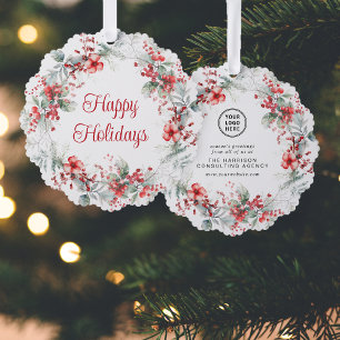 Elegant Business Logo Christmas Wreath Holiday Tree Decoration Card